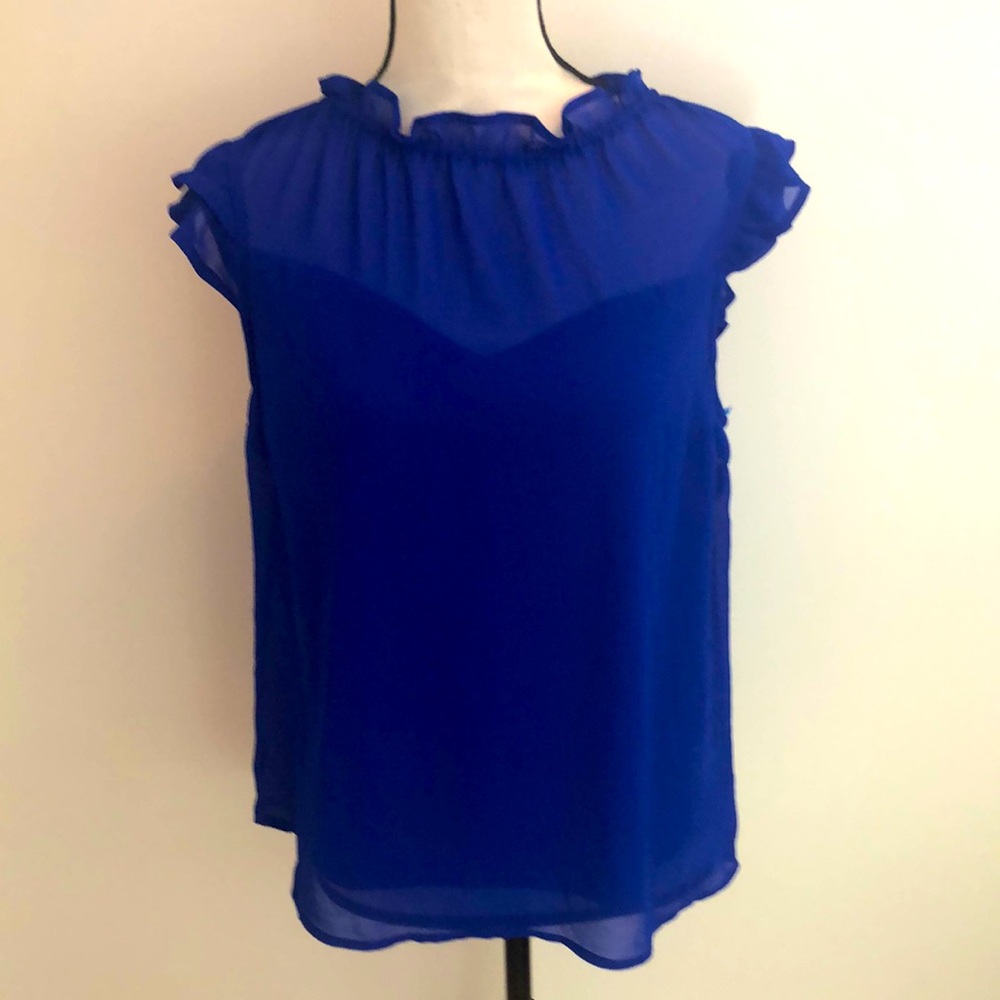 Monteau Blue Cap Sleeve Ruffled Blouse
